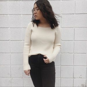 CREAM SQUARE NECK RIBBED SWEATER